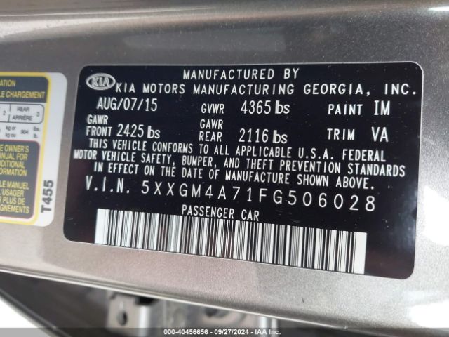 Photo 8 VIN: 5XXGM4A71FG506028 - KIA OPTIMA 