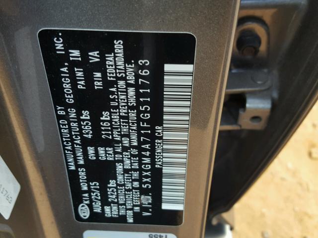 Photo 9 VIN: 5XXGM4A71FG511763 - KIA OPTIMA LX 