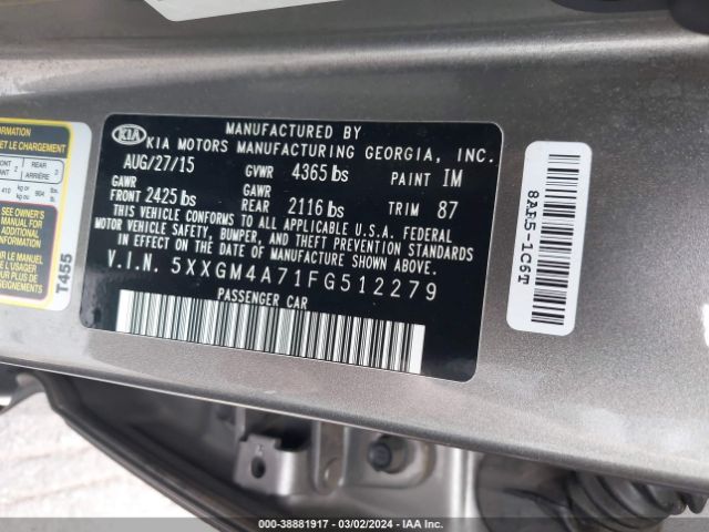 Photo 8 VIN: 5XXGM4A71FG512279 - KIA OPTIMA 