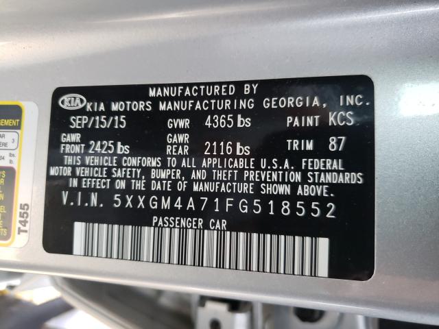 Photo 9 VIN: 5XXGM4A71FG518552 - KIA OPTIMA LX 