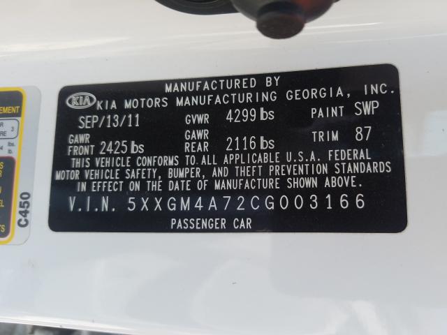 Photo 9 VIN: 5XXGM4A72CG003166 - KIA OPTIMA LX 