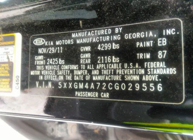 Photo 8 VIN: 5XXGM4A72CG029556 - KIA OPTIMA 