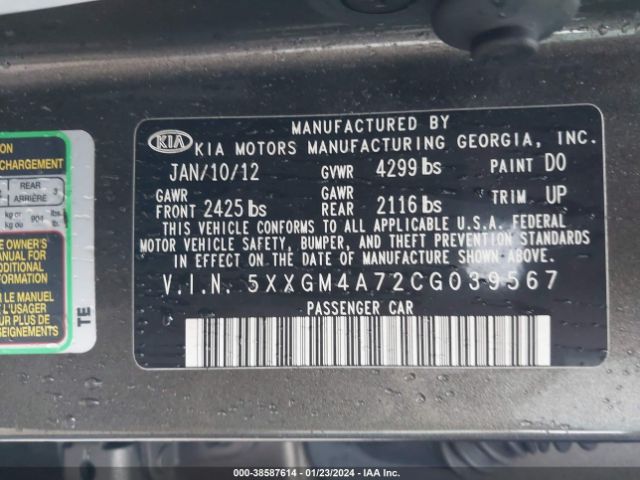 Photo 8 VIN: 5XXGM4A72CG039567 - KIA OPTIMA 