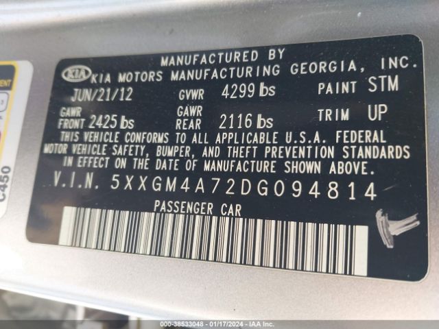 Photo 8 VIN: 5XXGM4A72DG094814 - KIA OPTIMA 