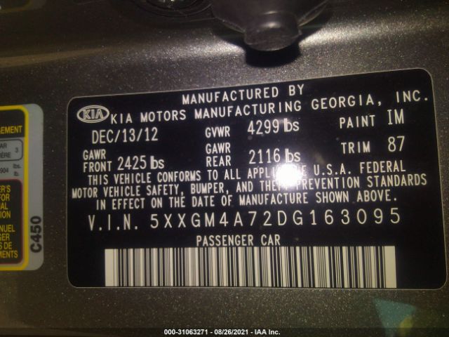 Photo 8 VIN: 5XXGM4A72DG163095 - KIA OPTIMA 