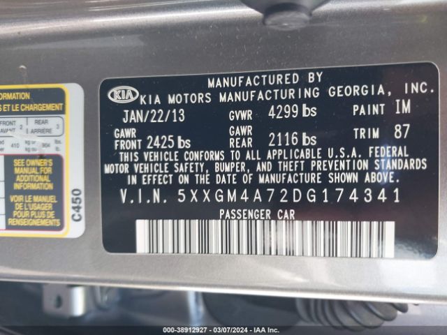 Photo 8 VIN: 5XXGM4A72DG174341 - KIA OPTIMA 