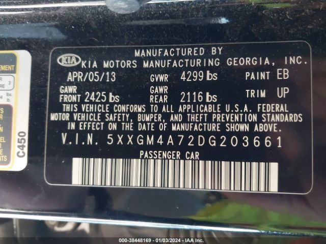 Photo 8 VIN: 5XXGM4A72DG203661 - KIA OPTIMA 