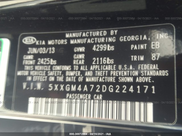 Photo 8 VIN: 5XXGM4A72DG224171 - KIA OPTIMA 