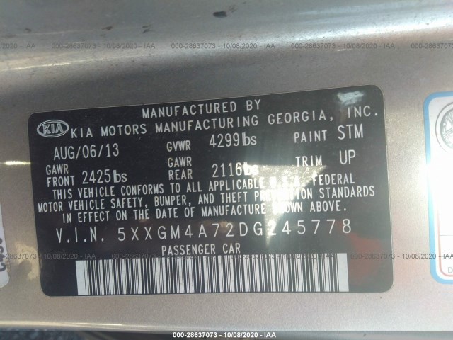 Photo 8 VIN: 5XXGM4A72DG245778 - KIA OPTIMA 