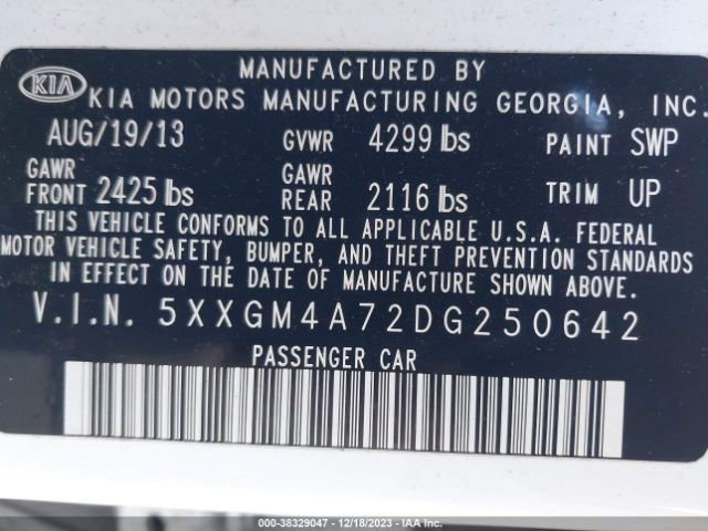 Photo 8 VIN: 5XXGM4A72DG250642 - KIA OPTIMA 