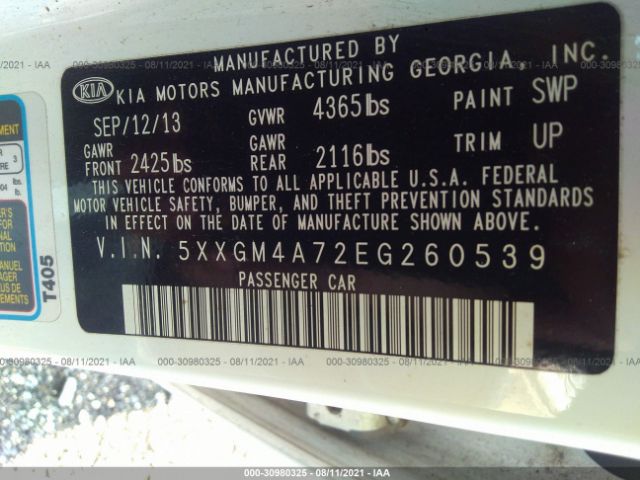 Photo 8 VIN: 5XXGM4A72EG260539 - KIA OPTIMA 