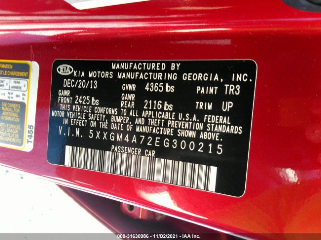 Photo 8 VIN: 5XXGM4A72EG300215 - KIA OPTIMA 