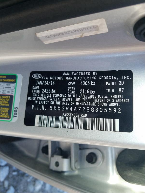 Photo 9 VIN: 5XXGM4A72EG305592 - KIA OPTIMA LX 