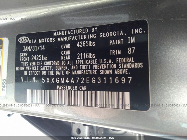 Photo 8 VIN: 5XXGM4A72EG311697 - KIA OPTIMA 