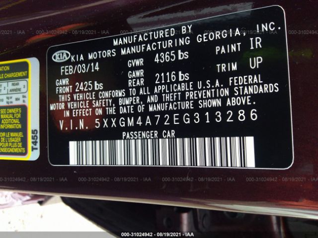 Photo 8 VIN: 5XXGM4A72EG313286 - KIA OPTIMA 