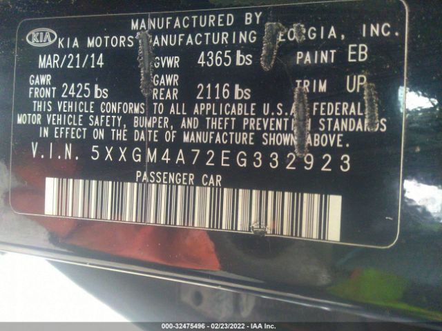 Photo 8 VIN: 5XXGM4A72EG332923 - KIA OPTIMA 