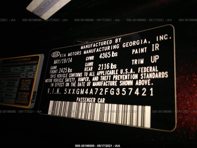 Photo 8 VIN: 5XXGM4A72FG357421 - KIA OPTIMA 