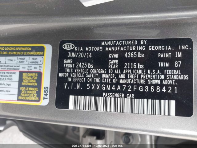 Photo 8 VIN: 5XXGM4A72FG368421 - KIA OPTIMA 