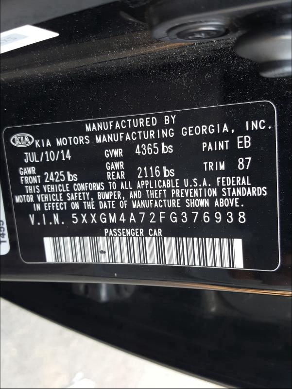 Photo 9 VIN: 5XXGM4A72FG376938 - KIA OPTIMA 