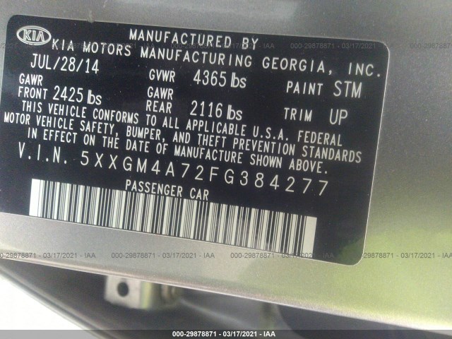 Photo 8 VIN: 5XXGM4A72FG384277 - KIA OPTIMA 