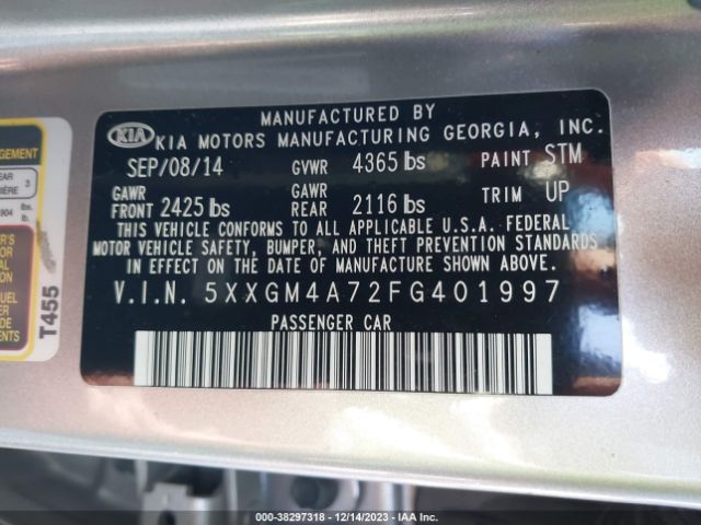 Photo 8 VIN: 5XXGM4A72FG401997 - KIA OPTIMA 