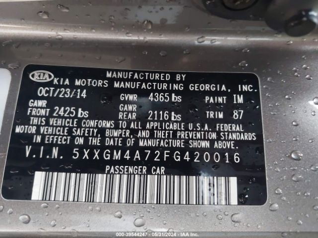 Photo 8 VIN: 5XXGM4A72FG420016 - KIA OPTIMA 