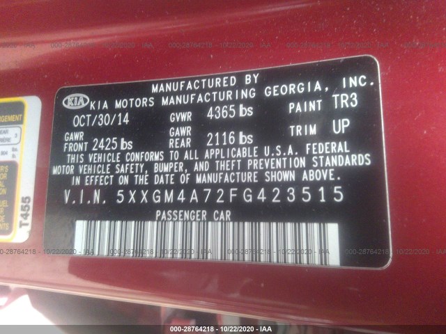 Photo 8 VIN: 5XXGM4A72FG423515 - KIA OPTIMA 