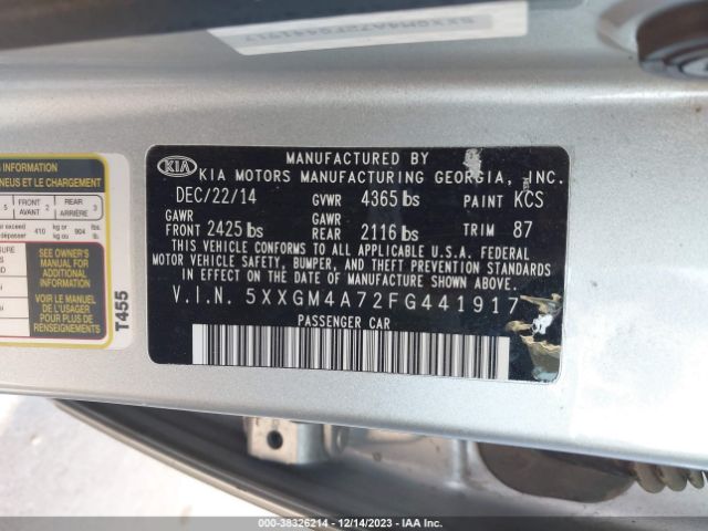 Photo 8 VIN: 5XXGM4A72FG441917 - KIA OPTIMA 