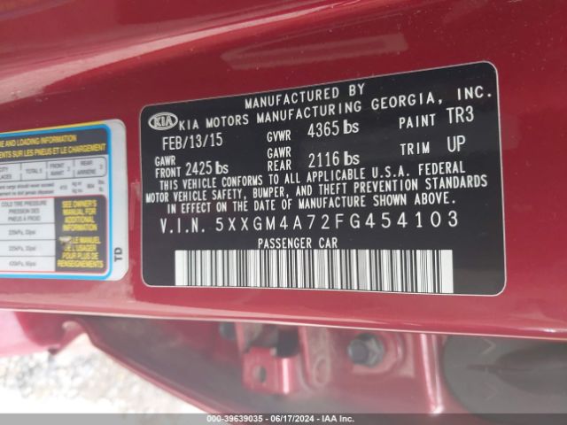 Photo 8 VIN: 5XXGM4A72FG454103 - KIA OPTIMA 