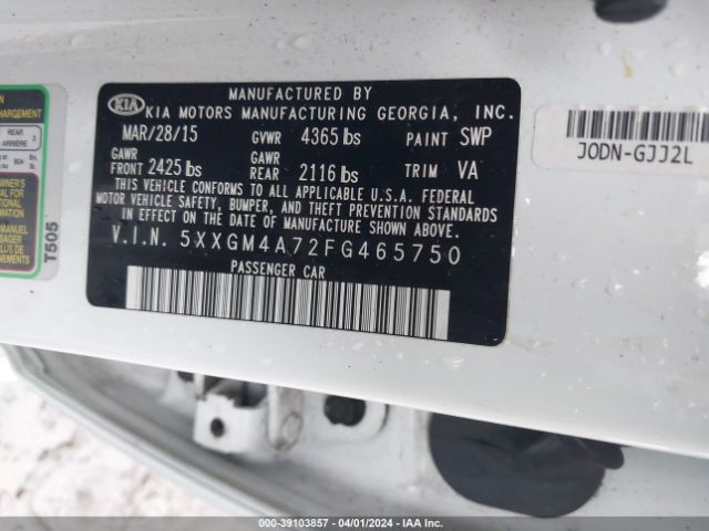 Photo 8 VIN: 5XXGM4A72FG465750 - KIA OPTIMA 