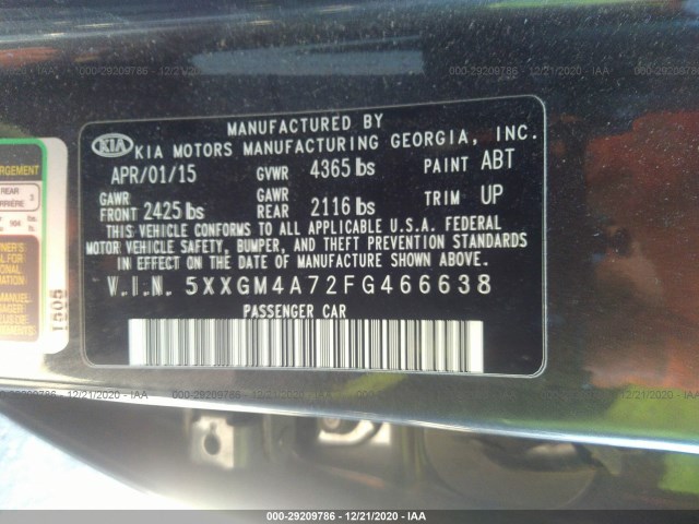 Photo 8 VIN: 5XXGM4A72FG466638 - KIA OPTIMA 