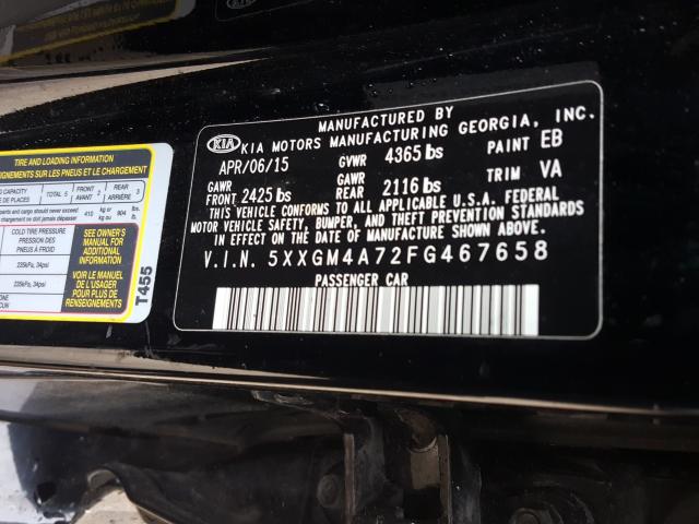 Photo 9 VIN: 5XXGM4A72FG467658 - KIA OPTIMA LX 