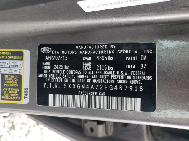 Photo 9 VIN: 5XXGM4A72FG467918 - KIA OPTIMA LX 