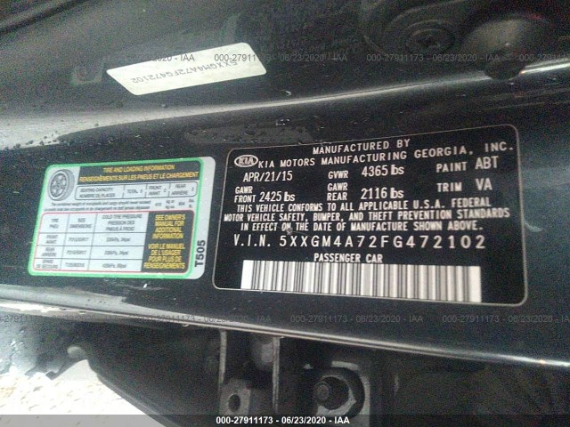 Photo 8 VIN: 5XXGM4A72FG472102 - KIA OPTIMA 