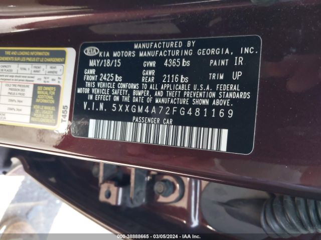 Photo 8 VIN: 5XXGM4A72FG481169 - KIA OPTIMA 