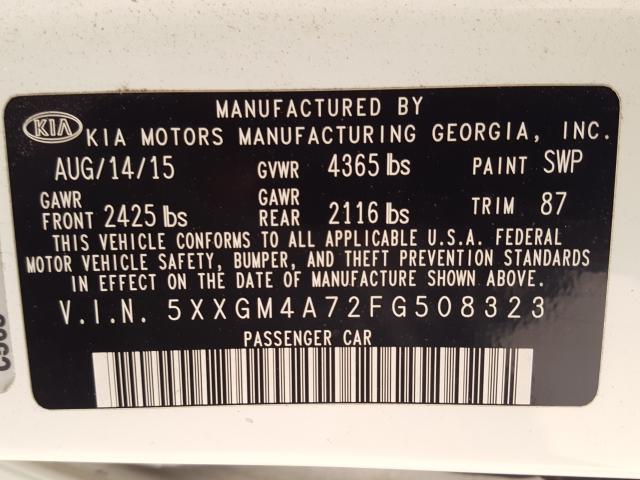 Photo 9 VIN: 5XXGM4A72FG508323 - KIA OPTIMA LX 