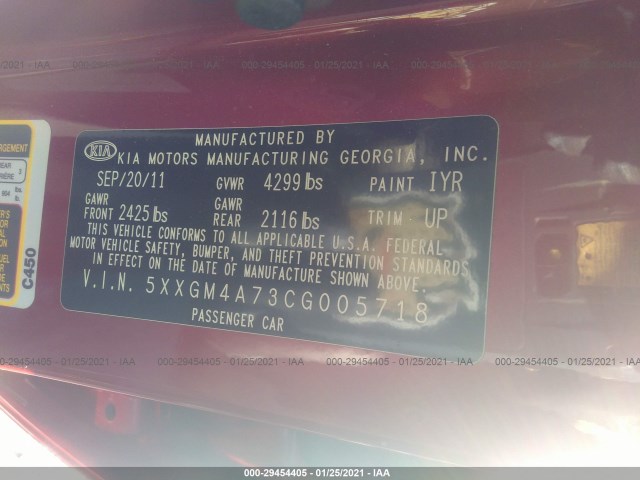 Photo 8 VIN: 5XXGM4A73CG005718 - KIA OPTIMA 