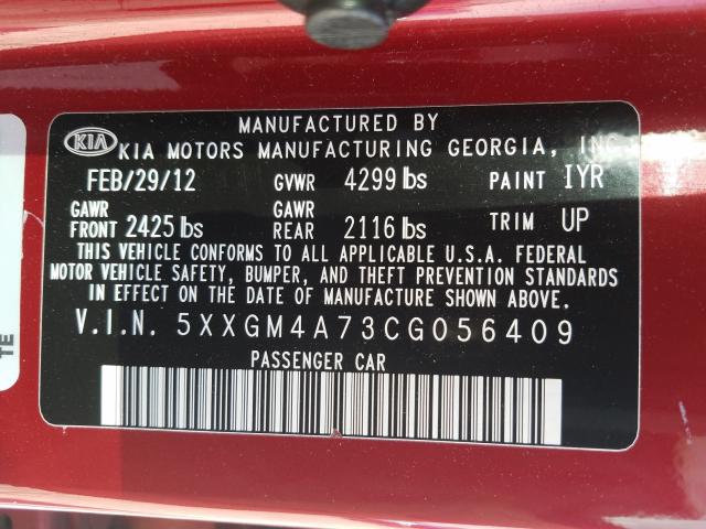 Photo 9 VIN: 5XXGM4A73CG056409 - KIA OPTIMA LX 