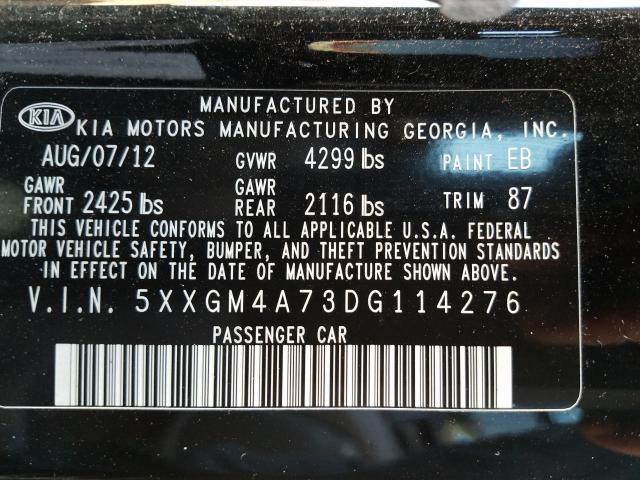 Photo 9 VIN: 5XXGM4A73DG114276 - KIA OPTIMA LX 