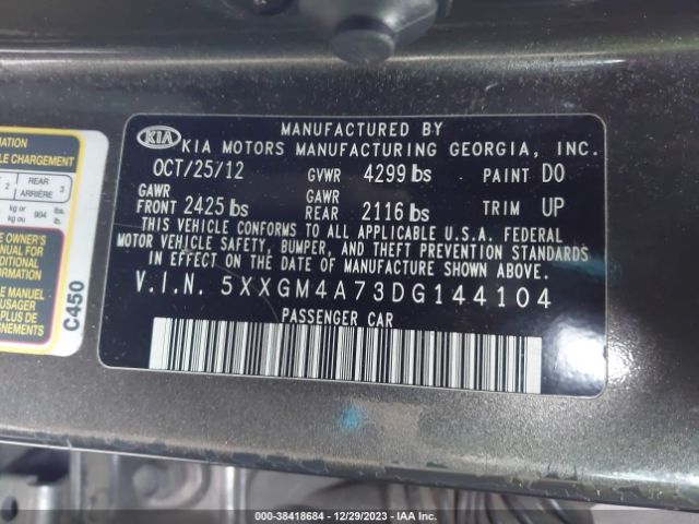 Photo 8 VIN: 5XXGM4A73DG144104 - KIA OPTIMA 