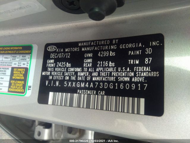 Photo 8 VIN: 5XXGM4A73DG160917 - KIA OPTIMA 