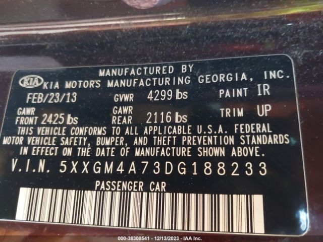 Photo 8 VIN: 5XXGM4A73DG188233 - KIA OPTIMA 