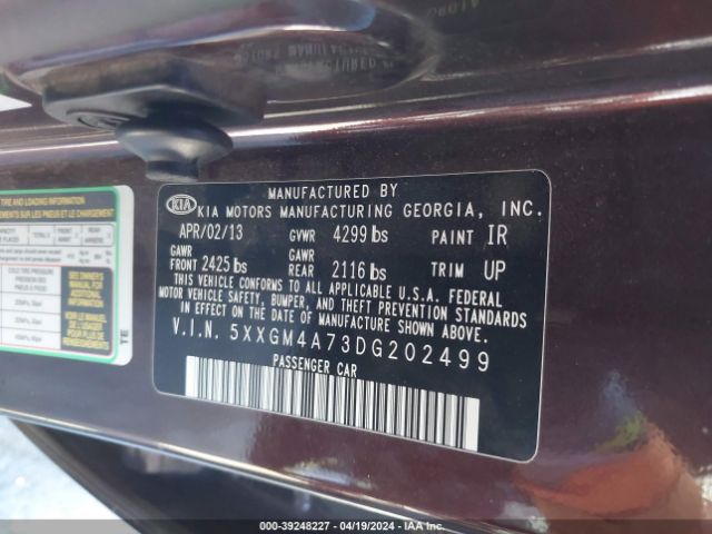 Photo 8 VIN: 5XXGM4A73DG202499 - KIA OPTIMA 