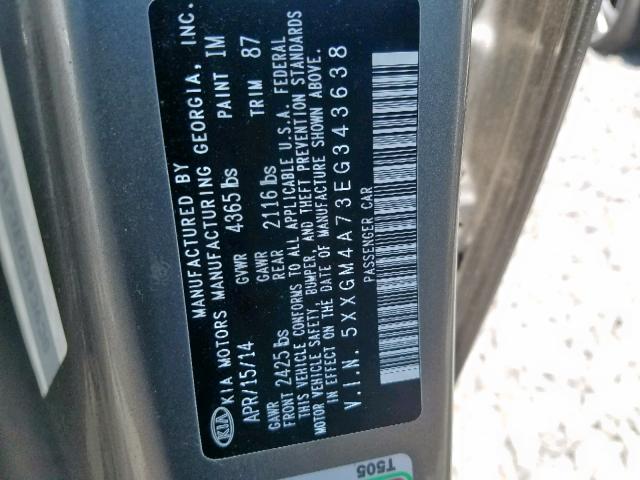 Photo 9 VIN: 5XXGM4A73EG343638 - KIA OPTIMA LX 