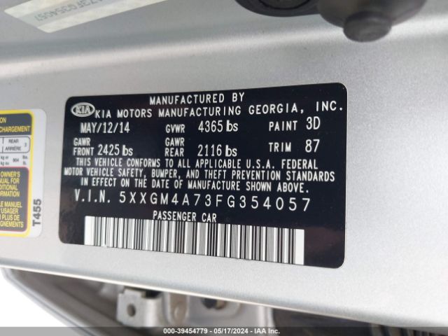 Photo 8 VIN: 5XXGM4A73FG354057 - KIA OPTIMA 