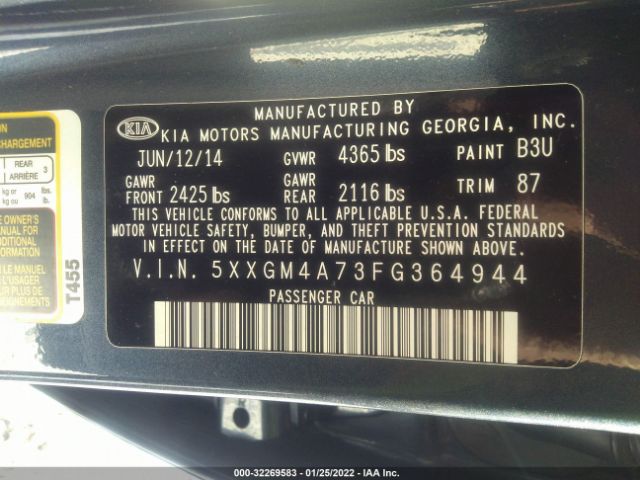 Photo 8 VIN: 5XXGM4A73FG364944 - KIA OPTIMA 