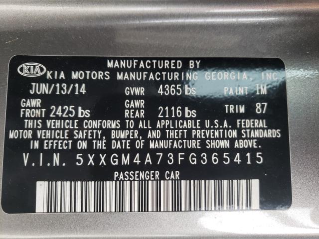 Photo 9 VIN: 5XXGM4A73FG365415 - KIA OPTIMA LX 