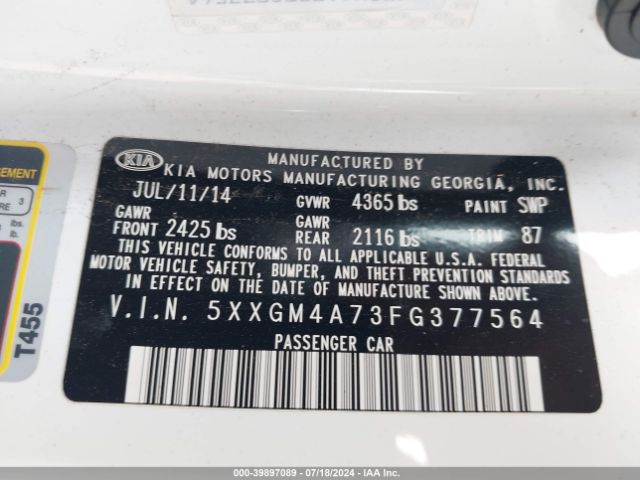 Photo 8 VIN: 5XXGM4A73FG377564 - KIA OPTIMA 