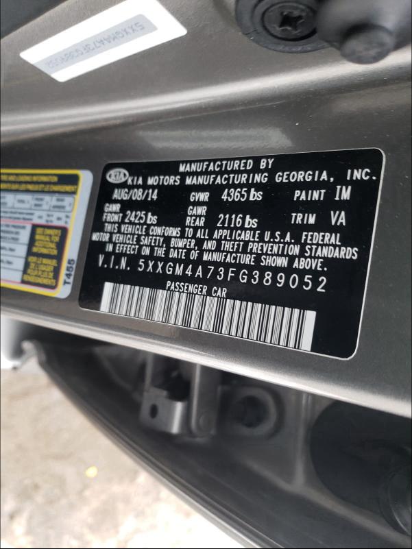 Photo 9 VIN: 5XXGM4A73FG389052 - KIA OPTIMA LX 