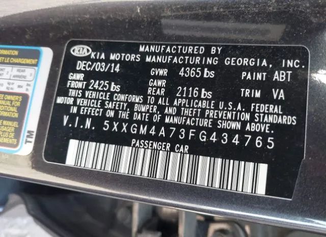 Photo 8 VIN: 5XXGM4A73FG434765 - KIA OPTIMA 